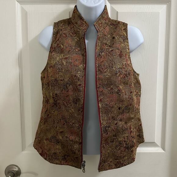 YANSI FUGEL Fully Reversible Sleeveless Zip-up Vest Women’s size Small Brown Red - Picture 2 of 13